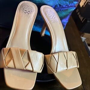 Vince Camuto Cream Heels with Modern Square Toe